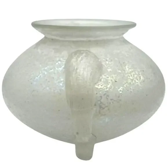 Murano Corroso Scavo Iridescent Frosted Vase Ribbon Handles 1960s Art Glass - Picture 5 of 11